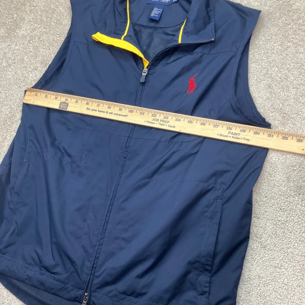 Polo Golf Ralph Lauren Mens M Vest Navy Blue Yellow Trim Big Pony Full Zip